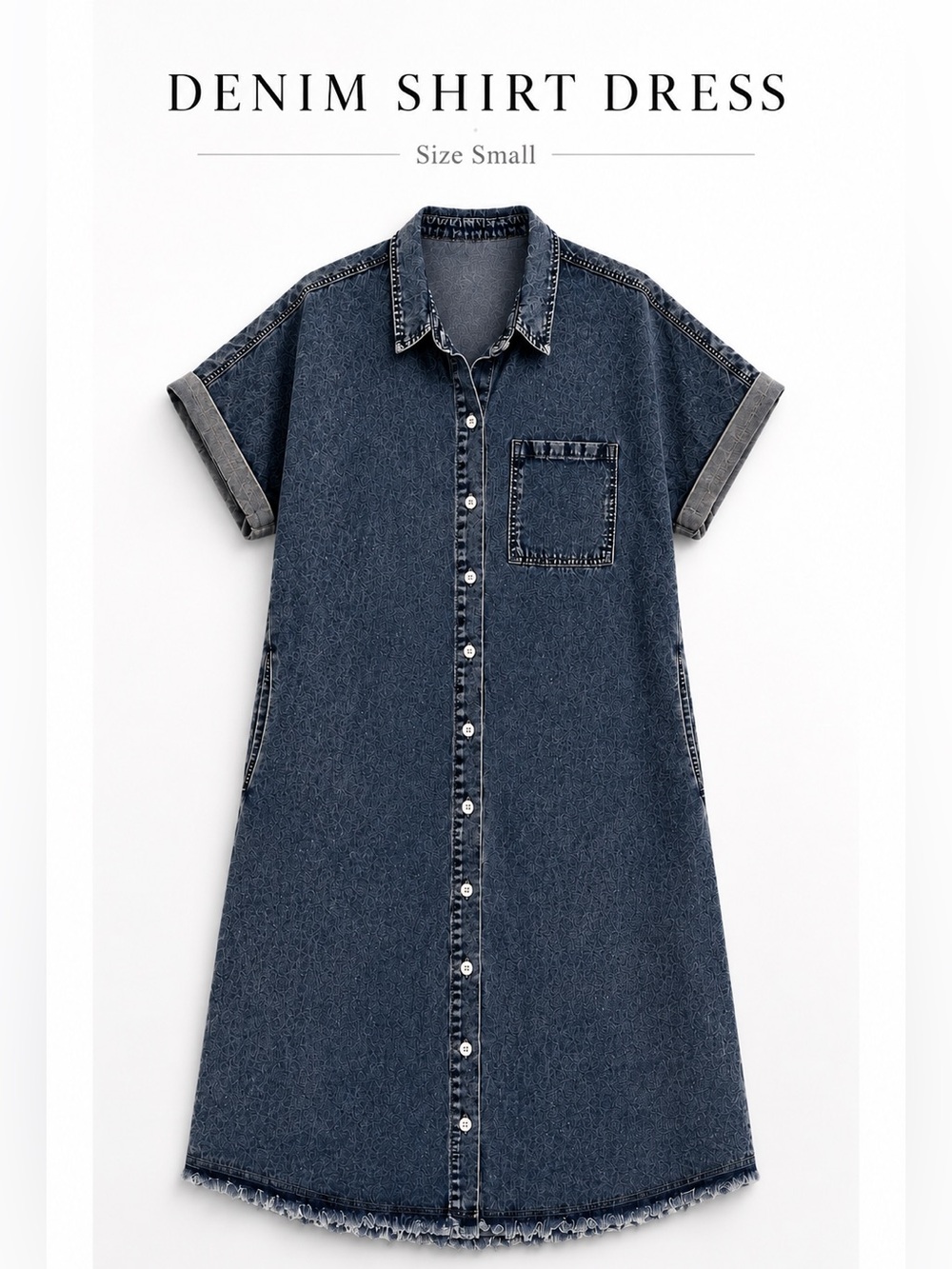 Denim Shirt Dress Small Chambray Button Front Pocket Dress Casual Tunic Mini